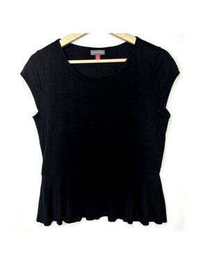 Vince Camuto Peplum Blouse Womens Small Black Stretch Career Office Knit Top